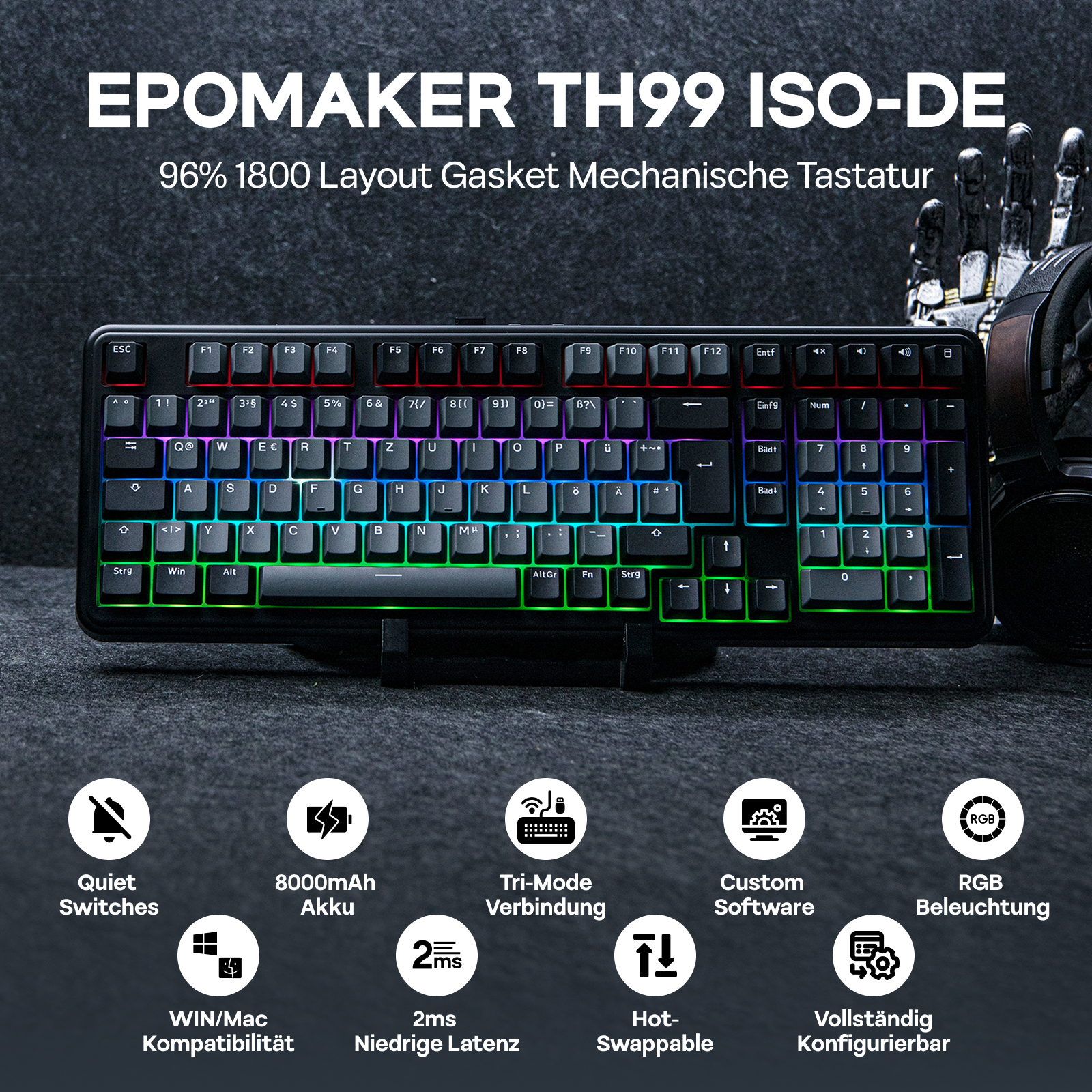 ISO-DE Layout EPOMAKER TH99 QW - Keyboard Numpad Separate recensie en prijs