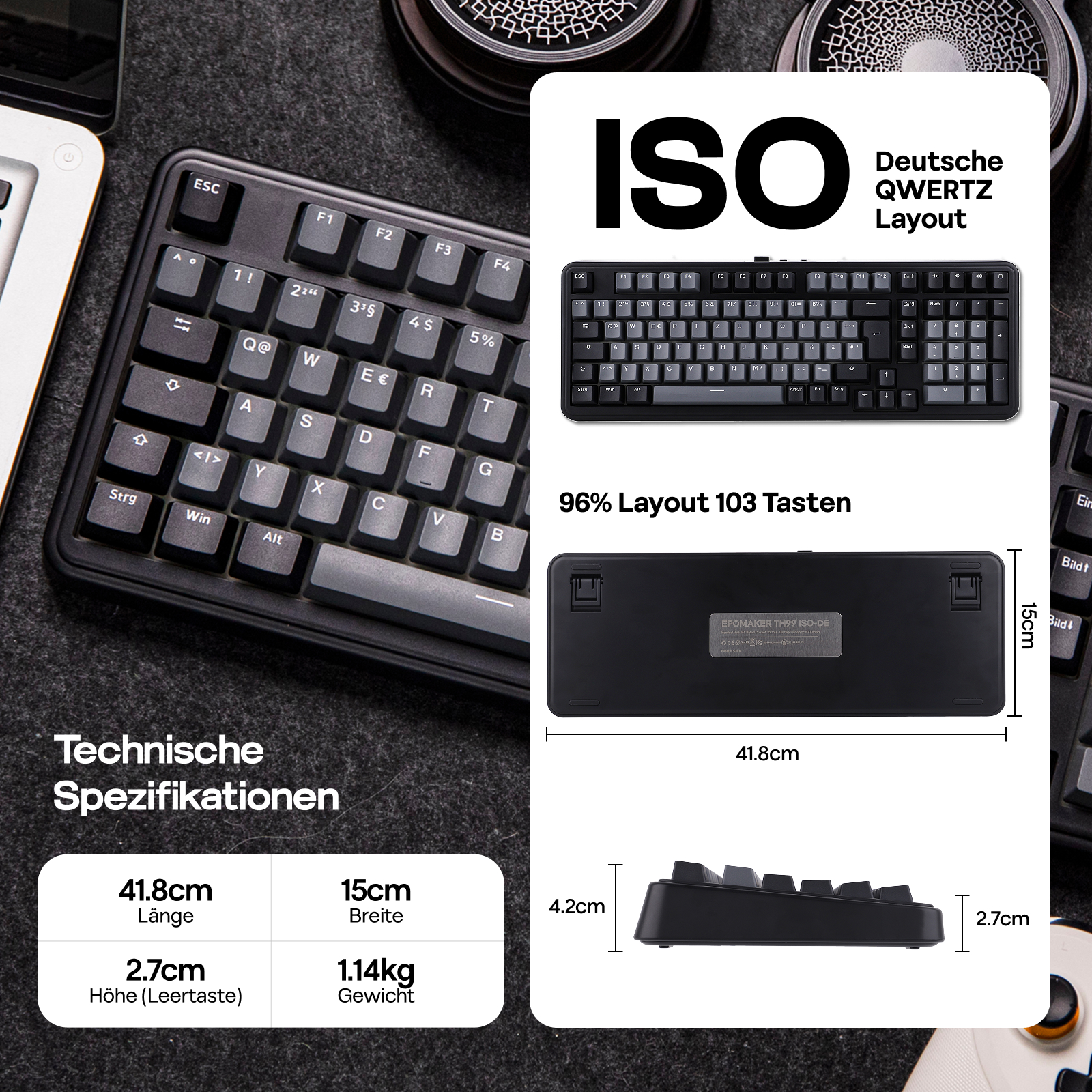 ISO-DE Layout EPOMAKER TH99 QW - Keyboard Numpad Separate recensie en prijs
